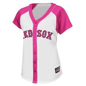 MLB Majestic Pink White Boston Red Sox Short Sleeve Baseball Jersey - XL